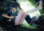  :d acrylic_paint_(medium) bad_id bad_pixiv_id bare_legs barefoot boots cinkai feet green_eyes green_hair hair_bobbles hair_ornament hat kawashiro_nitori key legs open_mouth shoe_pull shoes short_hair single_shoe sitting skirt smile solo touhou traditional_media two_side_up water 