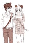  1girl animal_ears ao_no_exorcist bad_id bad_pixiv_id blush casual chain hat headband kasai map monochrome moriyama_shiemi mouse_ears okumura_rin pointy_ears short_hair strap 