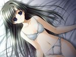  bed black_hair blue_eyes bra game_cg hatenaki_sora hirose_misaki lingerie panties sakaki_maki solo underwear underwear_only 