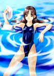  afloat blue_swimsuit breasts brown_eyes brown_hair competition_swimsuit copyright_request highleg highleg_swimsuit lane_line long_hair looking_at_viewer norizou_type-r one-piece_swimsuit pool small_breasts smile solo swim_cap swimsuit 