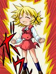  are_you_talking_about_kuririn blonde_hair dragon_ball dragon_ball_z hair_ornament hidamari_sketch md5_mismatch parody powering_up school_uniform shijiani solo super_saiyan x_hair_ornament yuno 