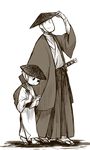  2boys child happy hershel_layton japanese_clothes level-5 luke_triton monochrome multiple_boys professor_layton simple_background smile white_background 