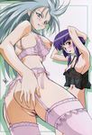  absurdres ass blush bottomless bra breasts camisole censored garter_belt hakubi_ryoko highres lingerie masaki_aeka_jurai nipples pink_bra pussy ryouko_(tenchi_muyou!) see-through tenchi_muyo tenchi_muyou! thighhighs uncensor_request underwear 