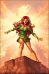  boots costume fire gloves green_eyes homo_superior jean_grey marvel mask phoenix red_hair skirt super_heroine superheroine tagme x-men 