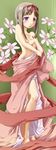  ashita_no_kimi_to_au_tame_ni barefoot brown_hair flower hairband japanese_clothes kimono long_hair moupii_(hitsuji_no_ki) open_clothes purple_eyes rin_(ashita_no_kimi_to_au_tame_ni) solo undressing 