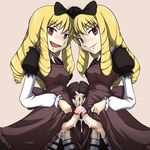  ariel_(darker_than_black) bernice_(darker_than_black) blonde brown_eyes darker_than_black futanari penis precum pussy_juice tagme thighhighs twins vagina 