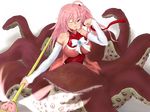  ahoge blue_eyes bow breasts detached_sleeves double_penetration dp large_breasts long_hair magical_girl monster_girl pink_hair pixiv_thumbnail resized scylla side_ponytail smile staff tentacle tentacle_girl wink 