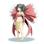  adapted_costume ao_usagi barefoot bow brown_hair detached_sleeves full_body fundoshi hakurei_reimu japanese_clothes large_bow ribbon solo standing touhou tribal yellow_eyes 