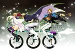  2boys bangs bicycle blonde_hair bunchuu cape choukoumei closed_eyes fabulous flower ground_vehicle highres houshin_engi laughing long_hair multiple_boys multiple_riders orange_hair red_flower red_rose riding riko_(k_riko) rose so_dakki sparkle tandem_bicycle thighhighs thighs 