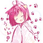  ahoge animal_ears closed_eyes happy head_tilt heart kemonomimi_mode komeiji_satori nyan open_mouth paw_print pink_hair shichinose short_hair smile solo touhou upper_body wide_sleeves 