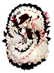  dress frills hair_over_one_eye hat original red_eyes ribbon short_hair simple_background solo welchino white_hair 