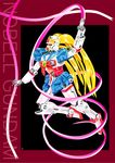  arm_up blonde energy_sword g_gundam green_eyes gundam jumping long_hair mecha midair nobel_gundam ribbon serafuku weapon 