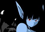  black_hair blue_skin lilim_(monster_farm) looking_at_viewer monster_farm pointy_ears red_eyes shi_yusu smile solo wings 