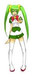  blue_eyes bow green_hair long_hair open_mouth smile so-bin tagme thighhighs twin_tails v 