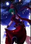  back chien_zero green_eyes green_hair hair_ornament highres kagiyama_hina legs moon ribbon solo touhou 