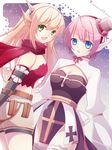  aki_(chromaticclip) alternate_color archbishop blonde_hair blue_eyes breasts cleavage green_eyes hat head_wings headband long_hair medium_breasts mini_hat mini_top_hat multiple_girls open_mouth pink_hair ragnarok_online ranger_(ragnarok_online) scarf short_hair thighhighs top_hat 