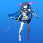  black_hair blouse blue_eyes blue_hair boots bow_(weapon) breasts elbow_gloves gloves high_heels large_breasts long_hair multicolored_hair oppai pale_skin skirt spandex sword thighhighs tights weapon white_thighhighs 