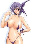  ayane big_boobs cameltoe dead_or_alive headband micro_bikini nipples oppai purple_hair red_eyes tagme wrist_ribbon 