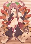  :d absurdres apple bad_id bad_pixiv_id bare_shoulders breasts crossed_legs detached_sleeves dress food foreshortening fruit highres long_hair looking_at_viewer medium_breasts open_mouth original personification pie red_eyes red_hair sama sitting sleeves_past_wrists smile solo strawberry twintails very_long_hair 