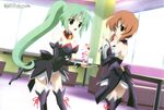  breast_hold cleavage higurashi_no_naku_koro_ni ryuuguu_rena sakai_kyuuta sonozaki_mion thighhighs waitress 