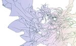  artist_request cape gradient konoe_konoka long_hair mahou_sensei_negima! monochrome multiple_girls purple purple_eyes sakurazaki_setsuna simple_background thighhighs 