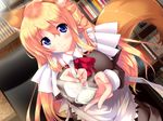  blonde blue_eyes blush book books character_request feeding food kemonomimi long_hair maid piromizu smile source_request spoon 