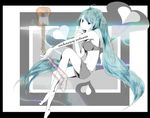  ahoge amakura_(islit) aqua_eyes aqua_hair bad_id bad_pixiv_id guitar gun hatsune_miku instrument long_hair shotgun solo twintails underwear underwear_only unhappy_refrain_(vocaloid) vocaloid weapon 