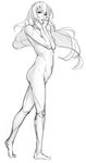  barefoot eu03 greyscale hairband long_hair megurine_luka monochrome navel nude sketch solo vocaloid 