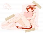  animal_ears axis_powers_hetalia black_hair cat_ears cat_tail crossdressing flower full_body hair_ornament hatomecco heart japan_(hetalia) male_focus nightgown otoko_no_ko paper pillow socks solo tail tape wreath 