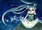  aqua_eyes aqua_hair blush dress hatsune_miku ichiko_oharu night smile star twin_tails very_long_hair vocaloid 