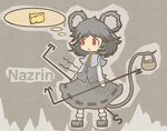  akihiyo animal_ears basket blush_stickers capelet cheese dowsing_rod dress food gem grey_hair hungry jewelry mouse mouse_ears mouse_tail nazrin pendant red_eyes shoes socks solo standing tail thought_bubble touhou 