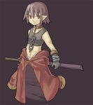  7010 brown_eyes brown_hair chain collar leash pointed_ears short_hair skirt sword tank_top weapon 