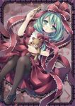  bad_id bad_pixiv_id blush bow front_ponytail green_eyes green_hair hair_ribbon heart kagiyama_hina key kosuzume mary_janes pantyhose ribbon shoes solo stuffed_animal stuffed_toy teddy_bear touhou 