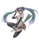  bridal_gauntlets green_hair hatsune_miku hatsune_miku_(append) highres huansewuse long_hair solo spring_onion thighhighs twintails vocaloid vocaloid_append 
