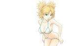 1920x1200 adam700403 aqua_eyes bikini blonde_hair blue_eyes breasts cleavage female highres large_breasts naruto open_mouth solo swimsuit temari undressing wallpaper white_background 