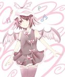  adapted_costume alternate_color animal_ears bad_id bad_pixiv_id hat mate_muro musical_note mystia_lorelei pink_eyes pink_hair short_hair sleeveless smile solo thighhighs touhou wings zettai_ryouiki 