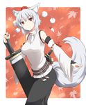  animal_ears detached_sleeves hat inubashiri_momiji kuro_goma_(kakkou11) leaf md5_mismatch red_eyes short_hair silver_hair solo sword tail tokin_hat touhou weapon wolf_ears wolf_tail 