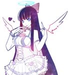  :p blue_eyes bow bracelet breasts bridal_gauntlets choker dress finger_to_mouth gradient hair_bow halo heart jewelry kugi_ta_hori_taira long_hair medium_breasts middle_finger multicolored_hair panty_&amp;_stocking_with_garterbelt petticoat solo stocking_(psg) tongue tongue_out two-tone_hair very_long_hair wings 