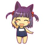  2ch barefoot blush chibi eyes_closed feet kemonomimi mizugi purple_hair sukumizu twin_tails 