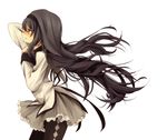  akemi_homura black_hair bonu_(tsunatan) grey_skirt hairband long_hair magical_girl mahou_shoujo_madoka_magica pantyhose profile ribbon skirt solo 