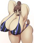  badger big_breasts big_butt big_thighs bikini breasts brown_hair butt cleavage clothed clothing fat female germaine_(character) hair huge_breasts mammal mustelid orange_eyes overweight plain_background ritts skimpy solo swimsuit tail tongue white_background 