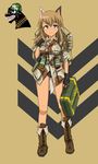  animal_ears backpack bad_id bad_pixiv_id bag beretta_92 blue_eyes boots bottle bow bow_panties camouflage commentary dakku_(ogitsune) explosive fingerless_gloves freckles gloves grenade gun handgun military military_uniform original panties pistol sleeves_rolled_up smoke_grenade solo strike_witches_1991 underwear uniform water_bottle weapon world_witches_series 