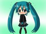  blush chibi detached_sleeves green_hair hatsune_miku knee_socks tagme tie twin_tails vocaloid 