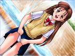  brown_eyes brown_hair casual_romance_club fountain houkago_ren-ai_club panchira school_uniform skirt_lift 