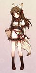  acea4 animal_ears bag blush brown_eyes brown_hair dress fox_ears fox_tail fukuhana_(acea4) hair_ribbon long_hair orange_eyes original ribbon short_dress solo tail 