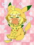  blonde_hair closed_eyes cosplay crossover emil_castagnier eyes_closed pikachu pikachu_(cosplay) pokemon tales_of_(series) tales_of_symphonia tales_of_symphonia_knight_of_ratatosk 