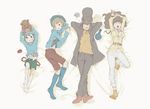  1girl 3boys breasts child dakimakura hershel_layton klaus_(professor_layton) large_breasts level-5 luke_triton multiple_boys professor_layton remi_altava shorts sleeping socks stuffed_toy teddy_bear top_hat 