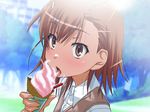 blush brown_eyes brown_hair cg_game ice_cream licking misaka_mikoto open_mouth smile tagme to_aru_kagaku_no_railgun to_aru_majutsu_no_index 