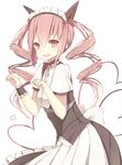  akiha_rumiho animal_ears apron bad_id bad_pixiv_id cat_ears drill_hair fang long_hair maid maid_headdress meet_neet open_mouth paw_pose pink_eyes pink_hair simple_background solo steins;gate twintails wrist_cuffs 