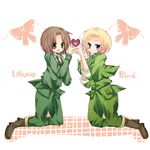  2boys axis_powers_hetalia blonde brown_hair green_eyes hands holding lithuania_(hetalia) poland_(hetalia) uniform 